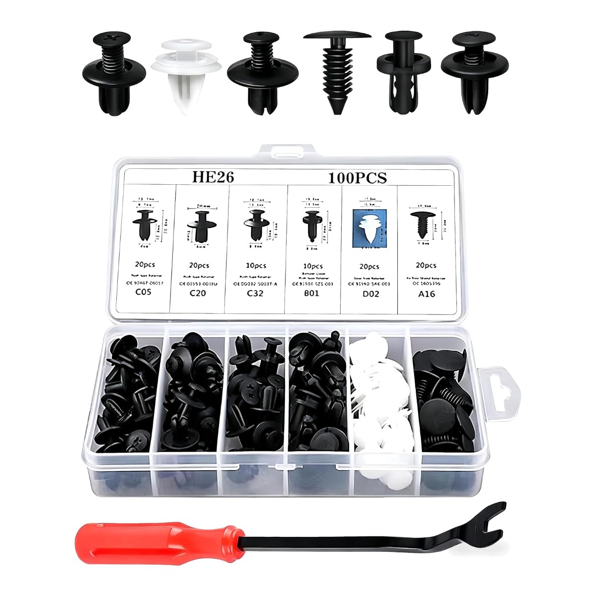 100 PCS Bumper Push Fasteners Rivet Clip Kit with Removal Tool