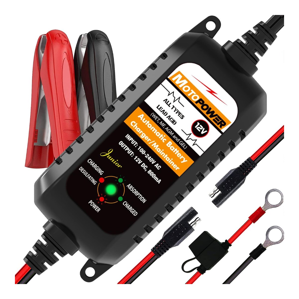 MOTOPOWER MP00205A 12V 800mA Automatic Battery Charger & Maintainer